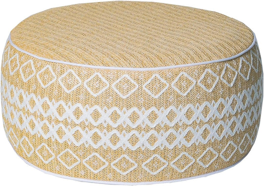 Outdoor Inflatable Ottoman with Air Pump, Embroidery Patio Footrest Stool D21”x H9”, Round Pouf Ottoman with Portable Handle Suitable for Garden, Camping, Bedroom, Living Room