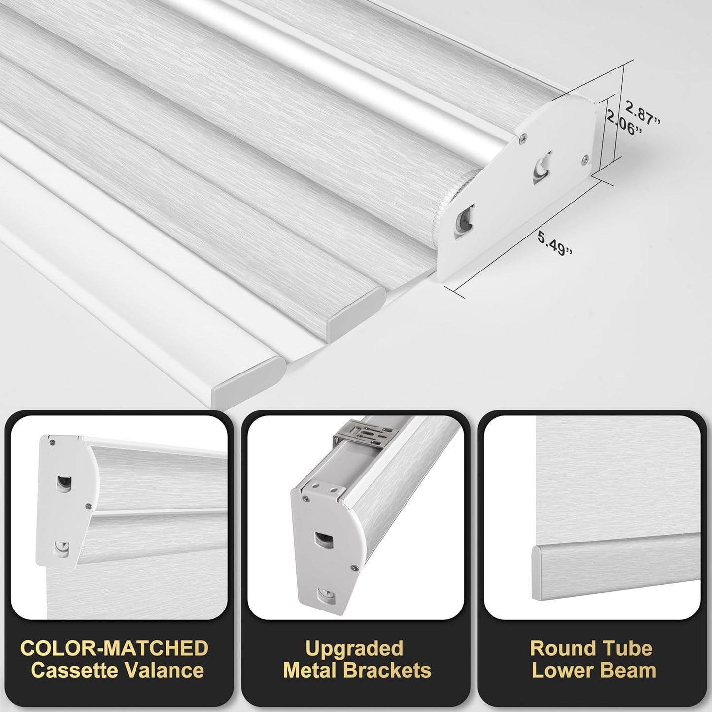BERISSA Cordless Dual Roller Shades With Cassette Valance, Blackout and Light Filtering, Day and Night for Home Office Door - Striped Jacquard White, 31 W x 64" H