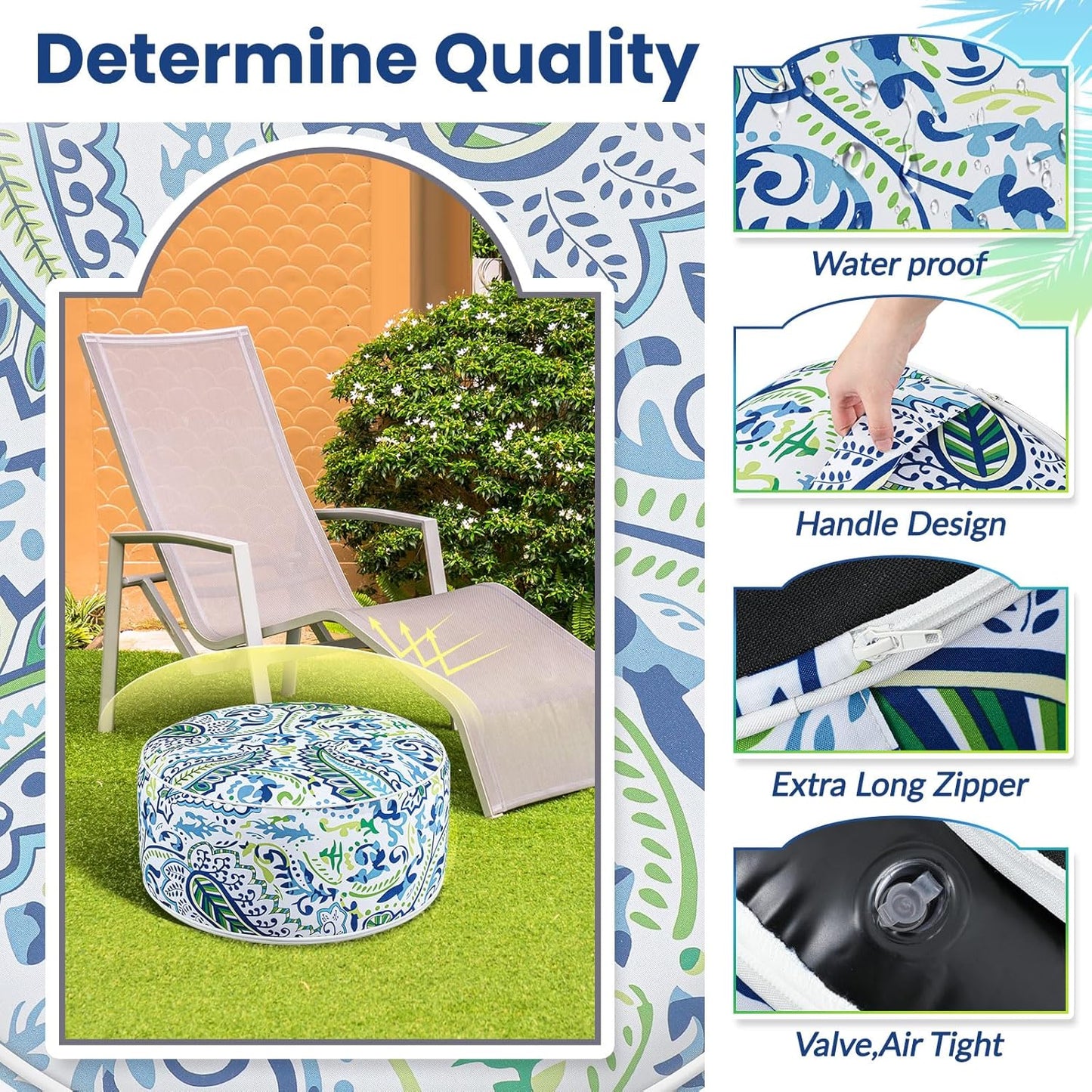 1 Pack Outdoor Inflatable Ottoman Waterproof Inflatable Pouf Foot Rest with Handle D21 x H9 Portable Outdoor Foot Rest for Patio Garden Camping or Home