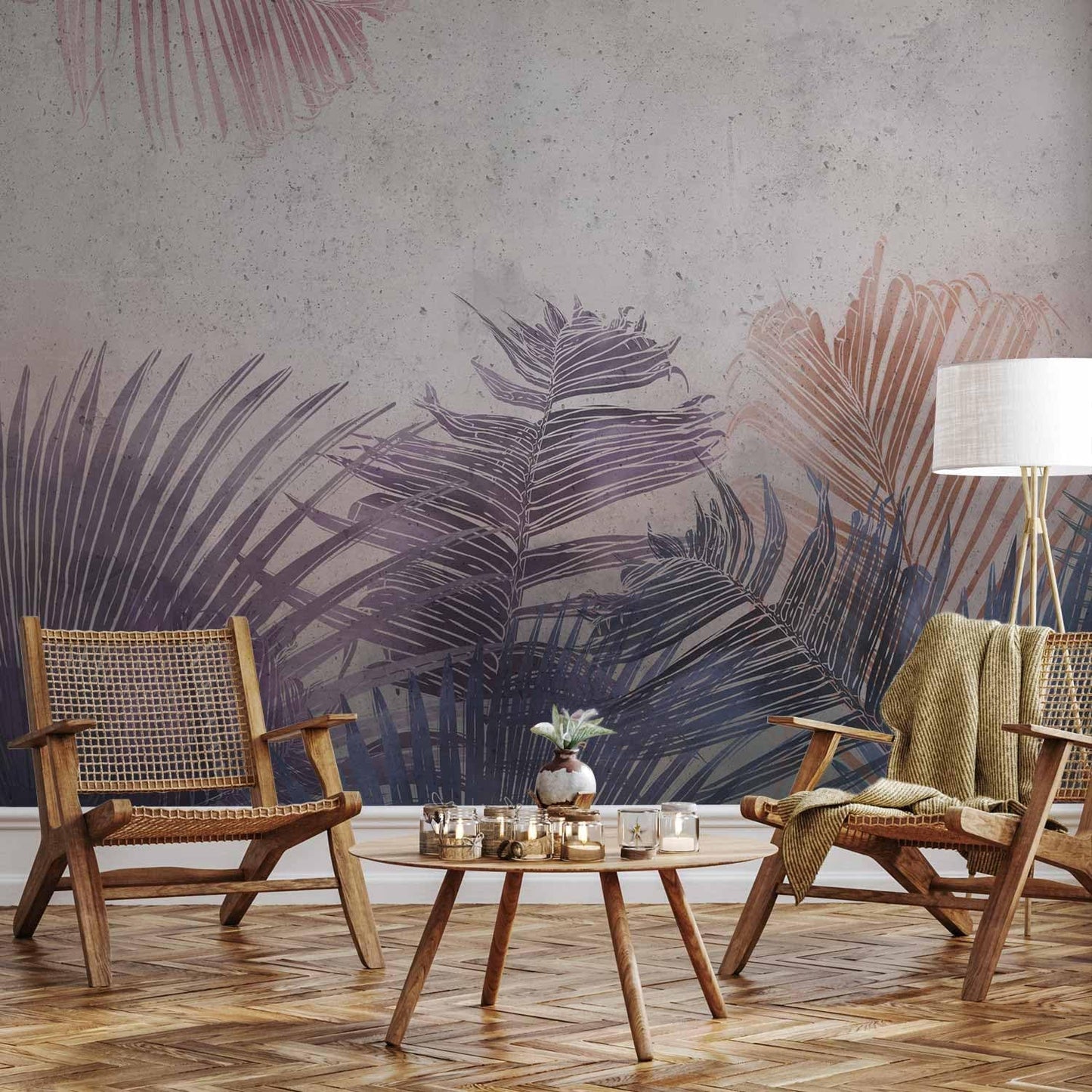 artgeist Wall Mural Jungle 98x69 in - XXL Non-Woven Wallpaper Fleece Wall Decor Photo Print Picture Image Design Leaves Botanical Nature Purple Grey b-A-0827-a-a