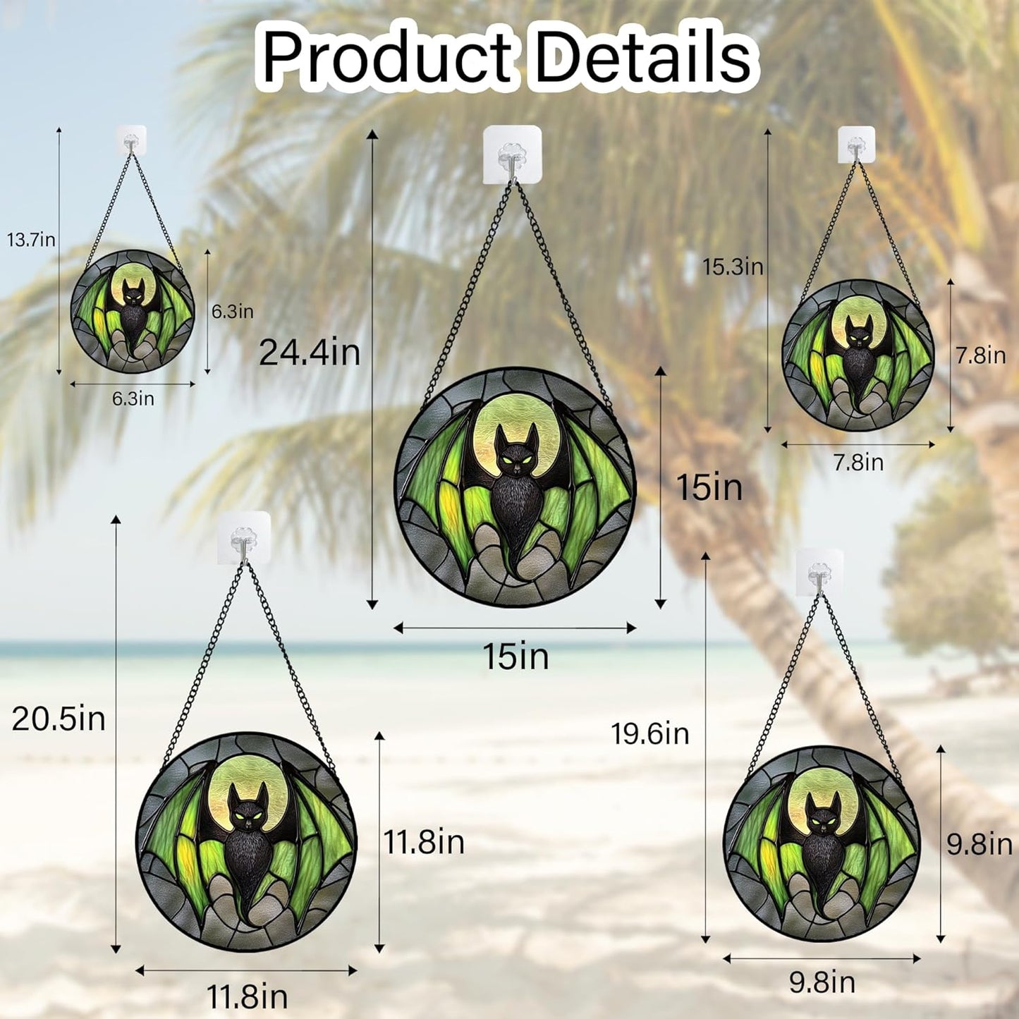 Stained Glass Window Hanging - Halloween Black Bat Green Wings Monster Suncatcher for Doors Garden Home Spooky Sun Catchers Gothic Decor Horror Gift for Women Men Friend Boy Girl 11.8 in
