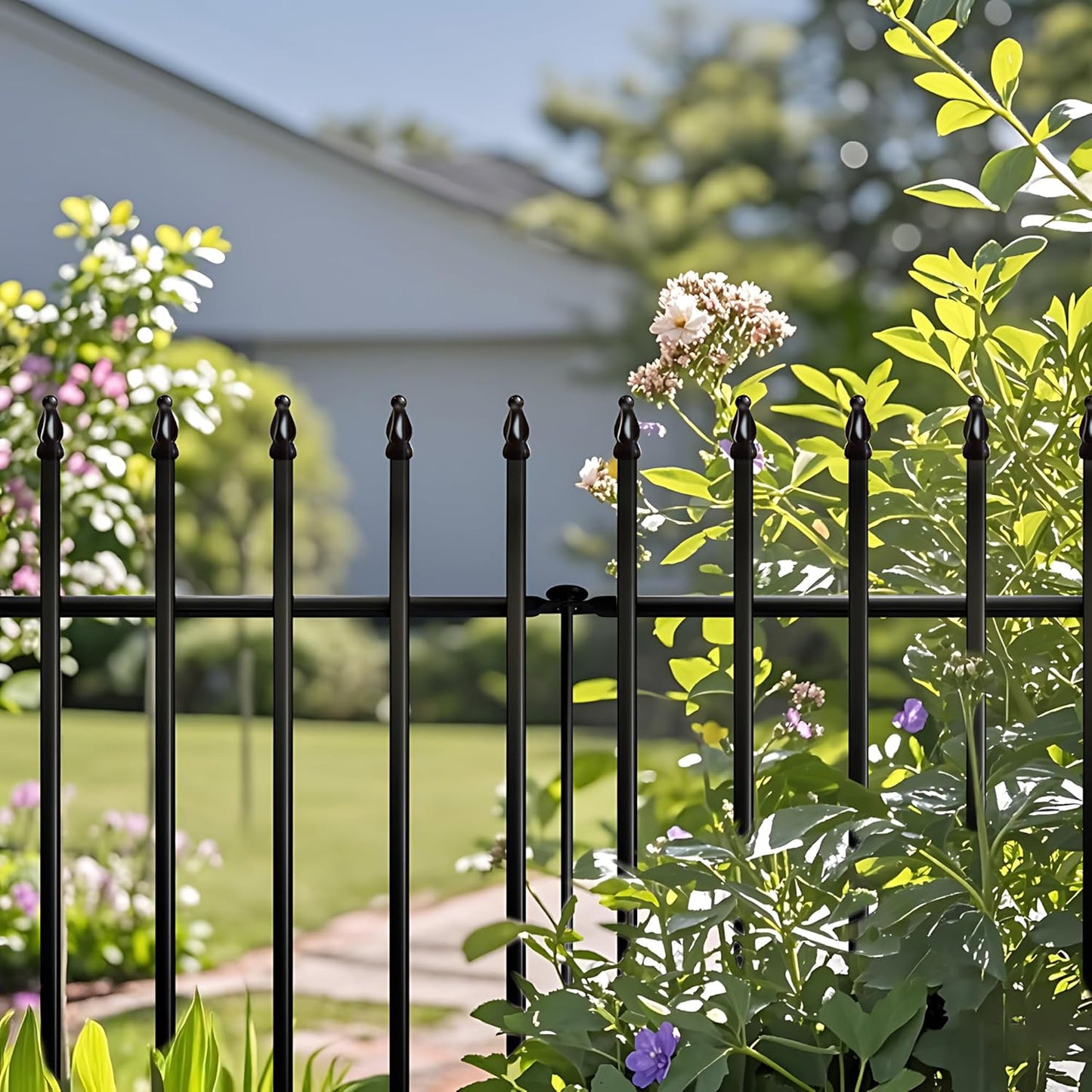 Metal Garden Fence 24 inch H x 24 inch W (10 Panels, Total Length 20 ft) Decorative Fence Border Fence Landscape Fencing for Dog, Flower Bed, Yard, Animal Barrier