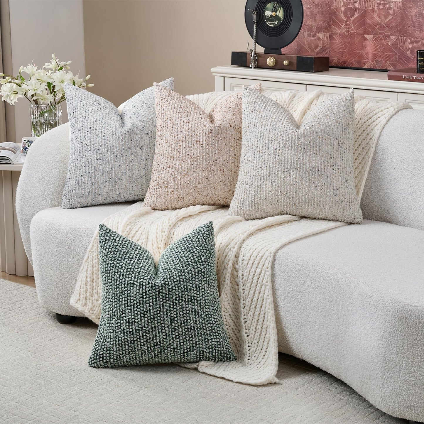 Striped Throw Pillow Covers 24x24 Set of 2 Blue Textured Boucle Chic Morden Boho Accent Farmhouse Square Decorative Couch Pillow Covers for Home Decor Bed Sofa Living Room