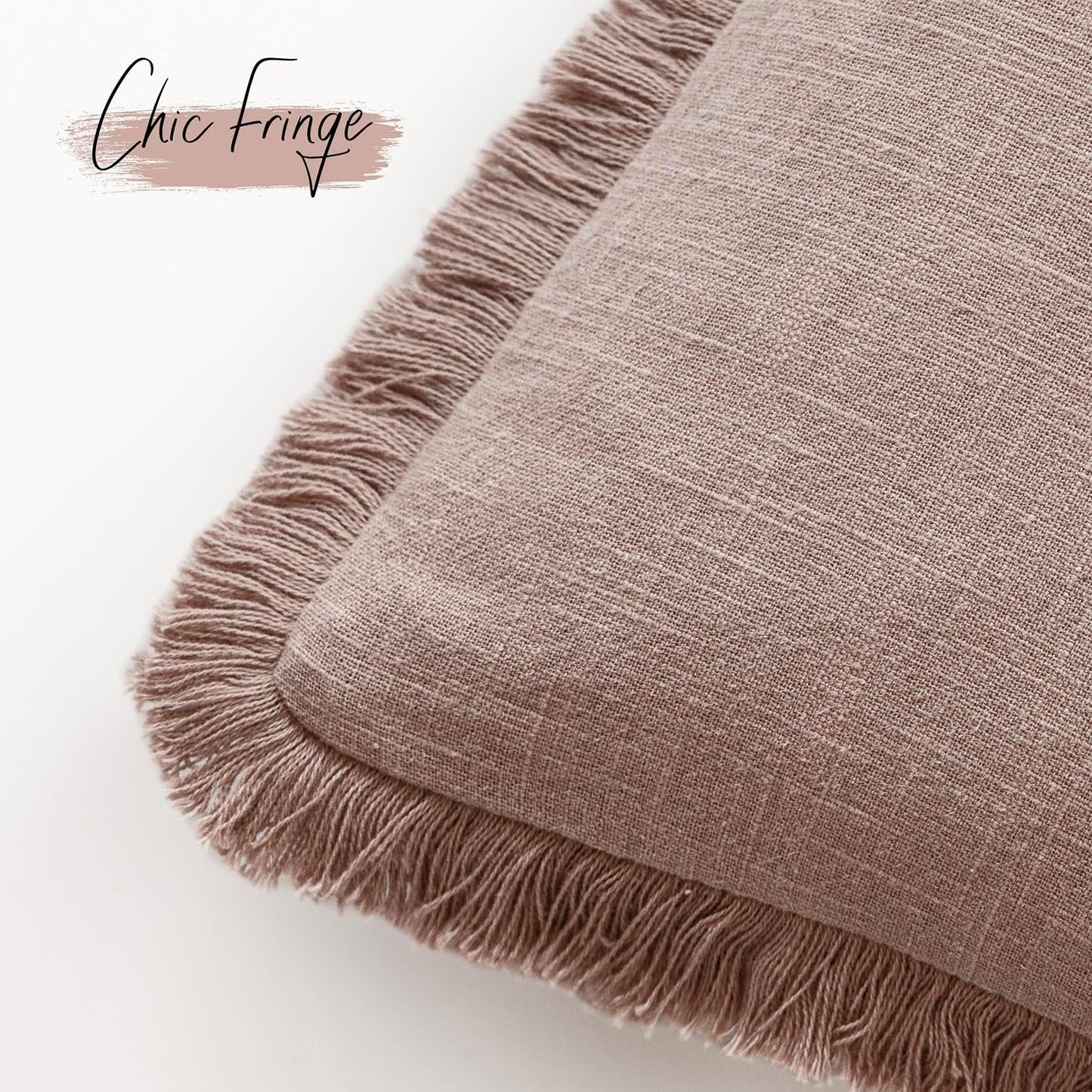Foindtower Set of 2 Decorative Linen Fringe Lumbar Throw Pillow Covers Farmhouse Cushion Cover with Tassels Soft Accent Pillowcase for Couch Sofa Bed Living Room Home Decor,12×20 Inch,Dusty Pink
