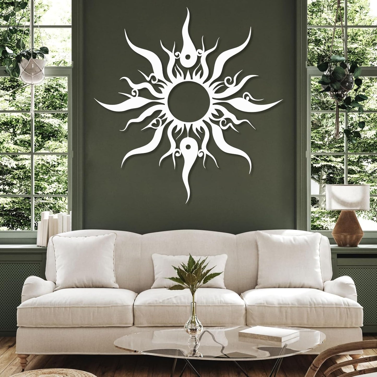 Hotuijxca Metal Wacky Sun Wall Art, Wacky Sun Metal Decor for Livingroom, Bedroom (White, 28"x27"/70x67cm, metal wall art)