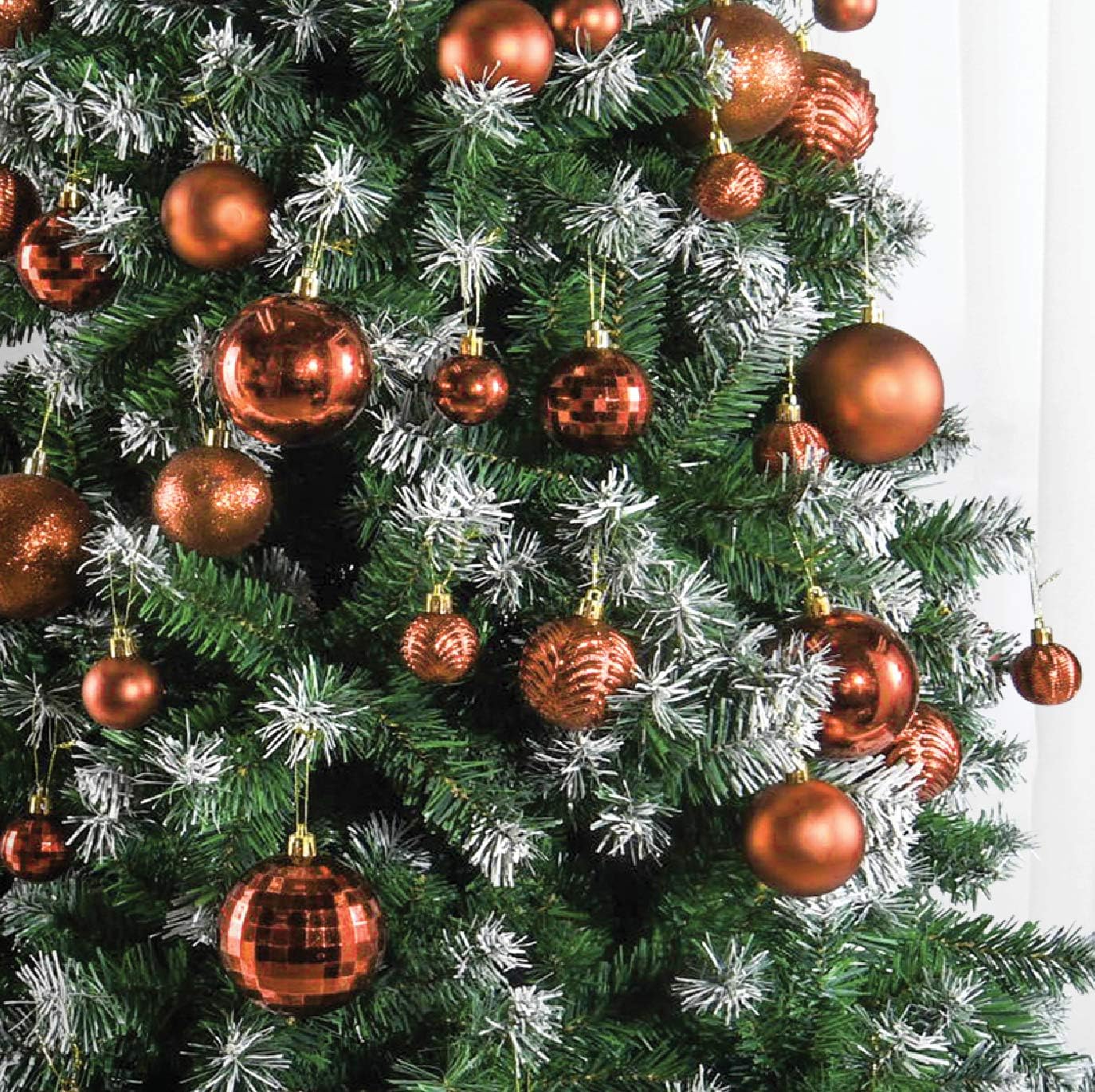 PREXTEX Christmas Tree Ornaments - Copper Orange Christmas Ball Ornaments Set for Christmas, Holiday, Wreath & Party Decorations (36 pcs - Small, Medium, Large) Shatterproof, 3 Size Combo