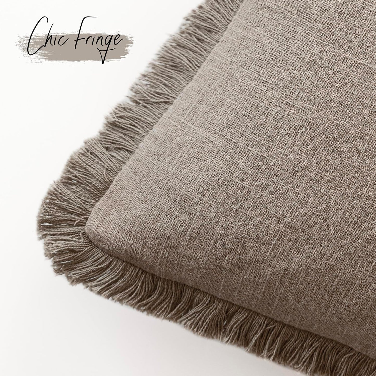 Foindtower Set of 2 Decorative Linen Fringe Lumbar Throw Pillow Covers Boho Farmhouse Cushion Cover with Tassels Soft Accent Pillowcase for Couch Sofa Bed Living Room Home Decor,12×20 Inch,Brown Tan