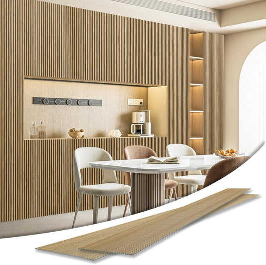 Art3d 4-Pack Glue-On Fine Bar Wainscoting Panel for Interior Wall Decor - 104 x 12 Inch Polystyrene Ultralight Slim Slat Wall Panels for Living Room Bedroom, Teak