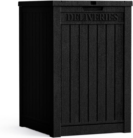 55 Gallon Plus Lockable Resin Deck Box, Waterproof Outdoor Storage Box for Patio Furniture, Garden Tools, Pool Accessories, UV-Resistant Outside Delivery, Black
