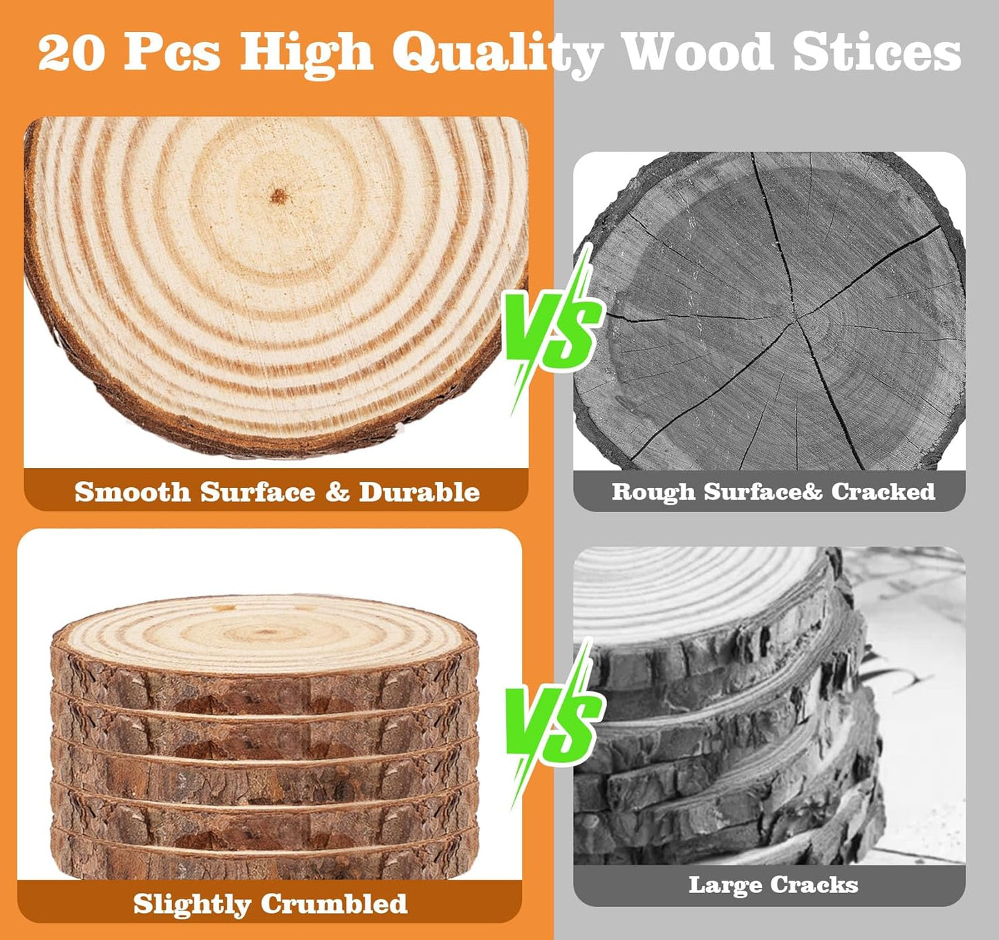 20 Pcs Wooden Discs for Crafts, 3.5''-4'' Wood Circles for Crafts, Wood Slices for Painting DIY Christmas Ornaments Party Wall Home Wedding Decor