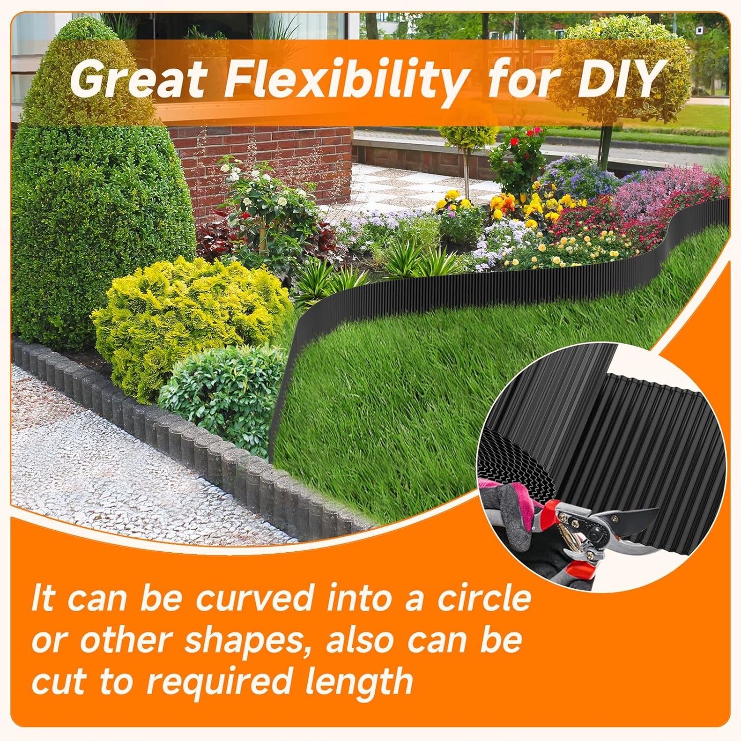 Corrugated Garden Edging, 6"×10Ft Galvanized Steel Landscape Edging & Lawn Edging Border, Metal Garden Border for Flower Beds, Garden，Lawn，Raised Beds & Tree Surrounds (Black)