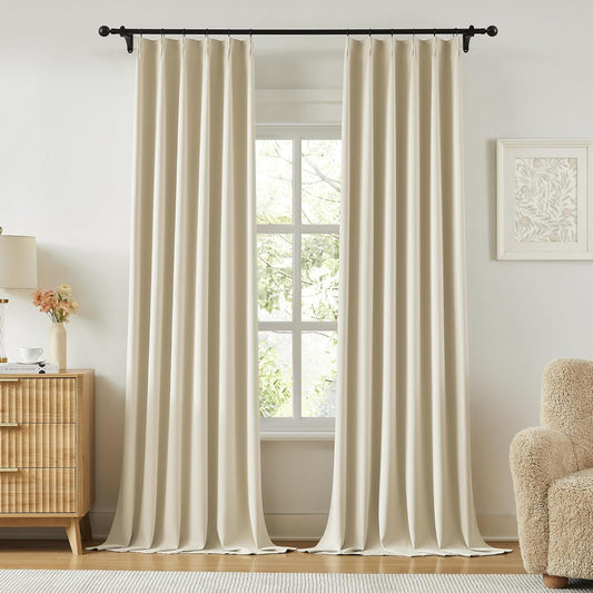 KangBang Soft Cream 95 Inch Blackout Curtains 2 Panels Set, Extra Wide Pinch Pleated Room Darkening Elegant Privacy Curtains & Drapes for Sliding Patio Door with Hooks Track System,60x95 Inch