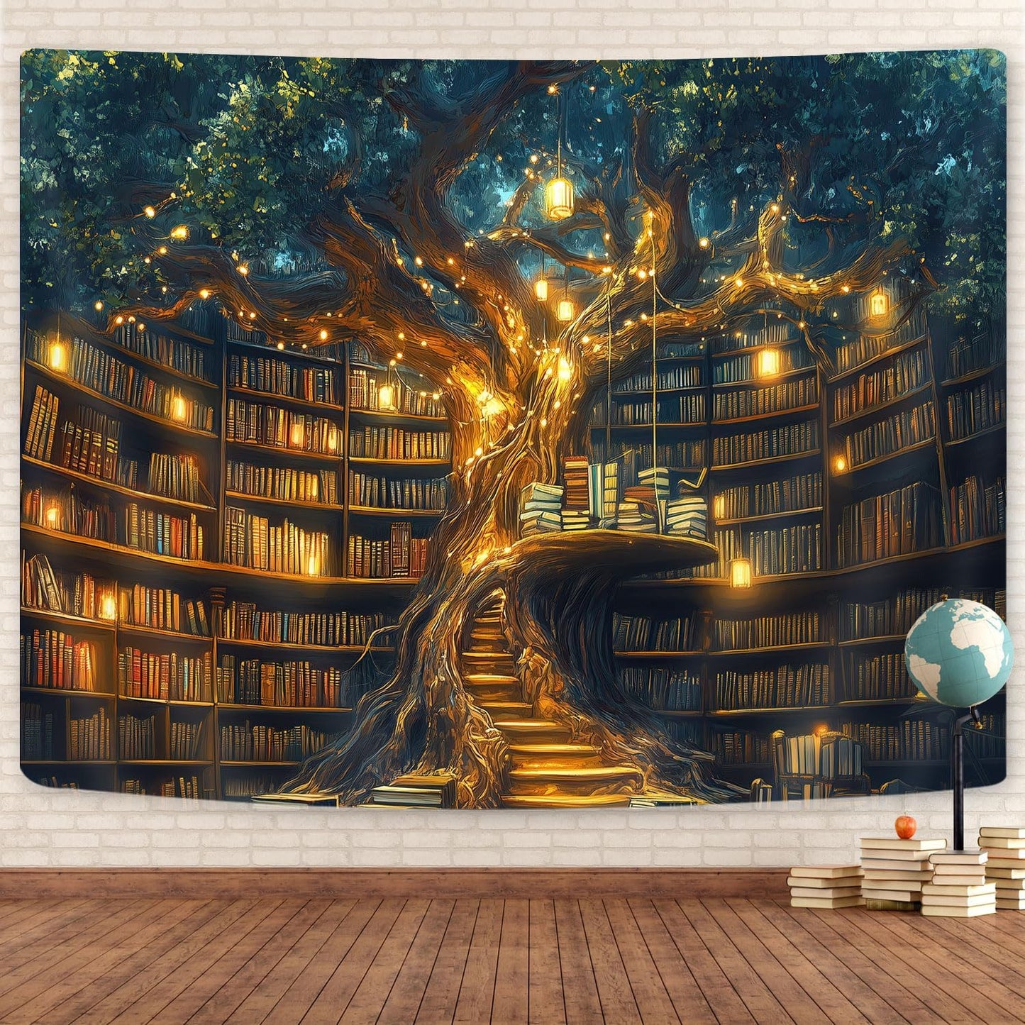 GOAOK Fantasy Library Tapestry For Classroom, Mysterious Tree Magic Bookshelf Aesthetic Tapestries, Witchy Fairytale Tree Vintage Bookshelf Book Art Tapestry Wall Hanging College 40"X30"