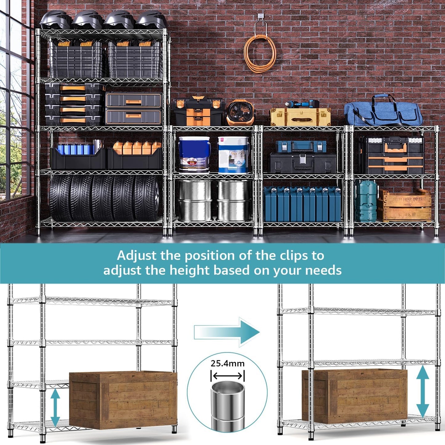 4080 lbs Steel Storage Shelving 6-Tier Utility Shelving Unit Steel Organizer Wire Rack for Home,Kitchen,Office,Garage, 17.7" D x 47.2" W x 72.3" H