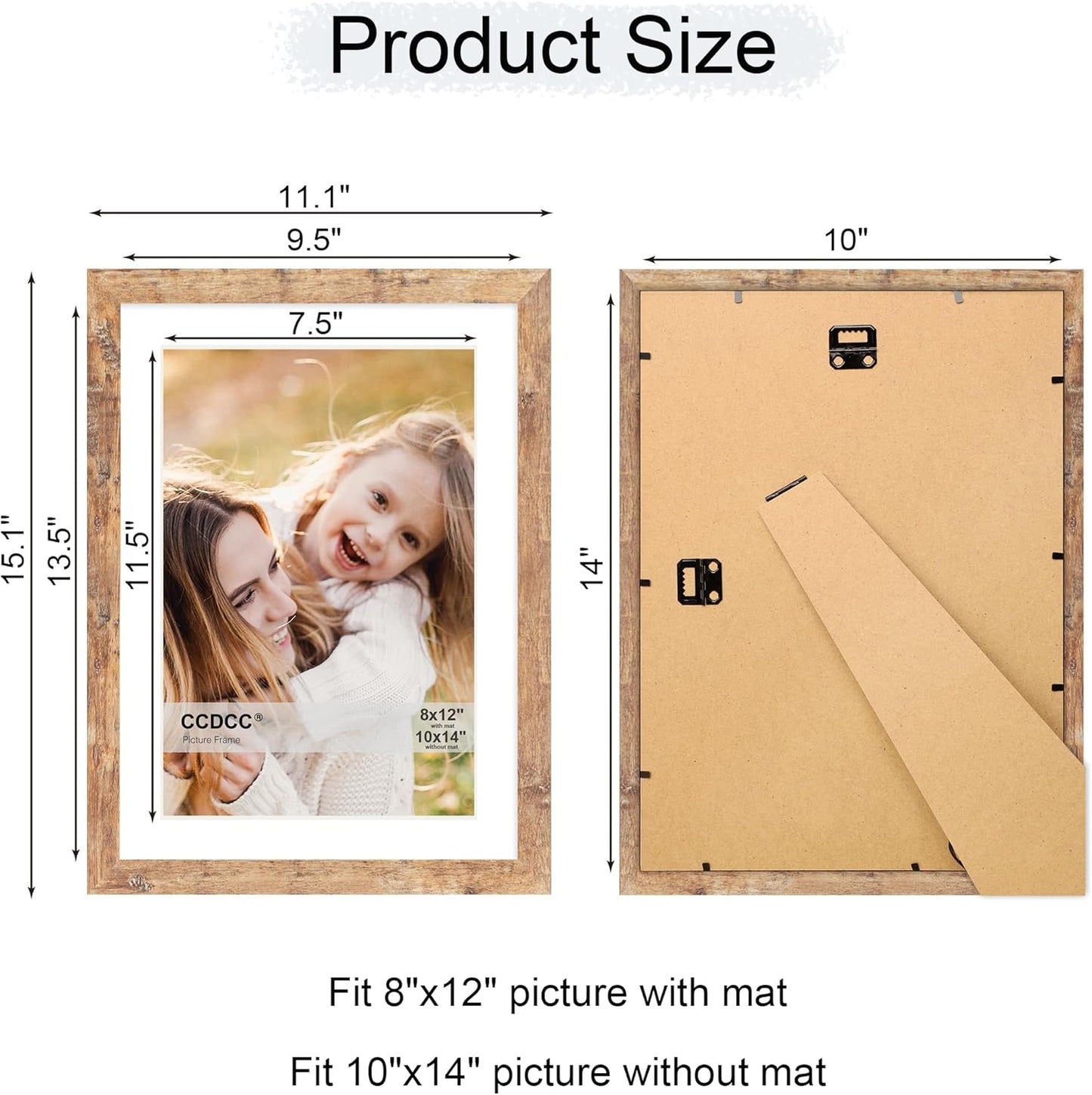 10x14 Picture Frame Set of 4, 10 x 14 Wood Photo Frames with Mat for 8x12 or 30x40cm Diamond Painting Art, Wooden Frame with Real Glass Cover for Wall and Tabletop Display,Brown