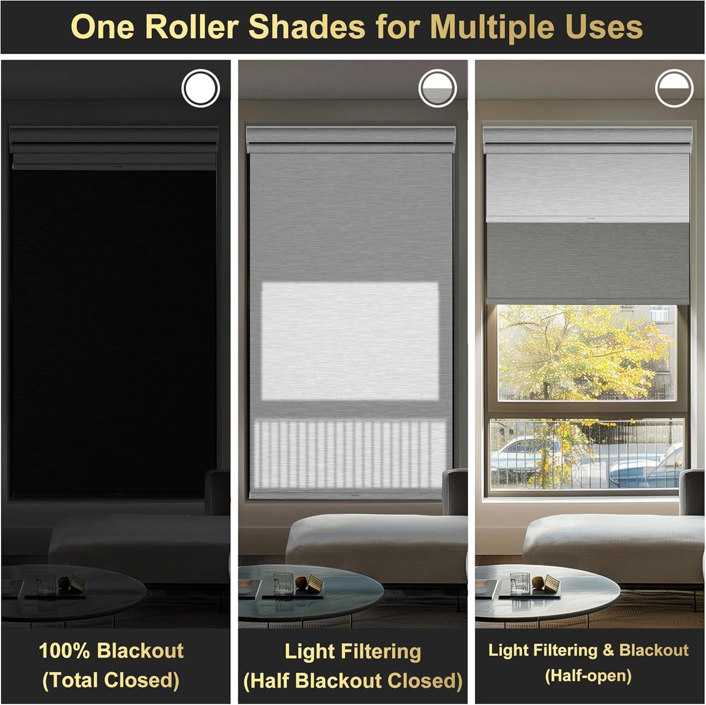 BERISSA Cordless Dual Roller Shades with Cassette Valance, Double Window Shades - Blackout and Light Filtering, Day and Night for Home Office Door. Grey and White. 54 W x 80" H