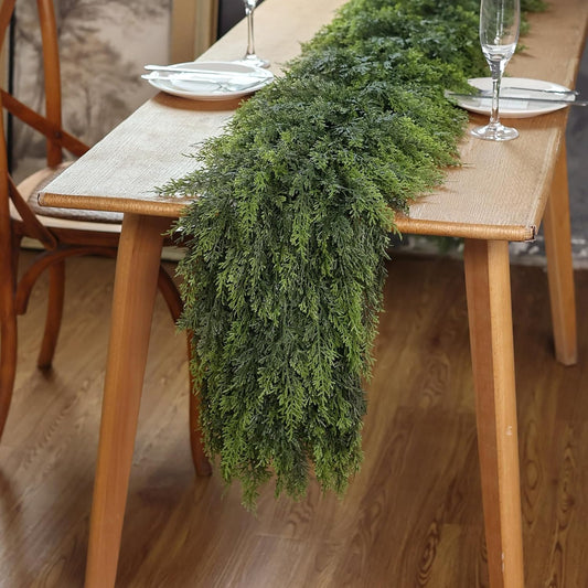 Real Touch Christmas Cedar Garland -9ft Artificial Garlands Faux Cedar Fake Pine Needles Garland for Fireplace,Table,Window,Stairs,Mante,Holiday Indoor Outdoor Xmas Decor(2PCS)