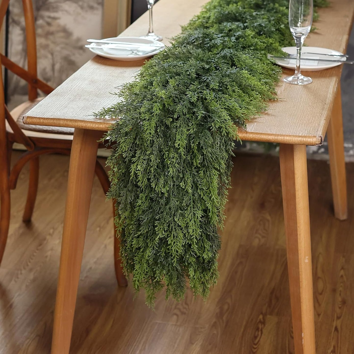 Real Touch Christmas Cedar Garland -9ft Artificial Garlands Faux Cedar Fake Pine Needles Garland for Fireplace,Table,Window,Stairs,Mante,Holiday Indoor Outdoor Xmas Decor(1PCS)