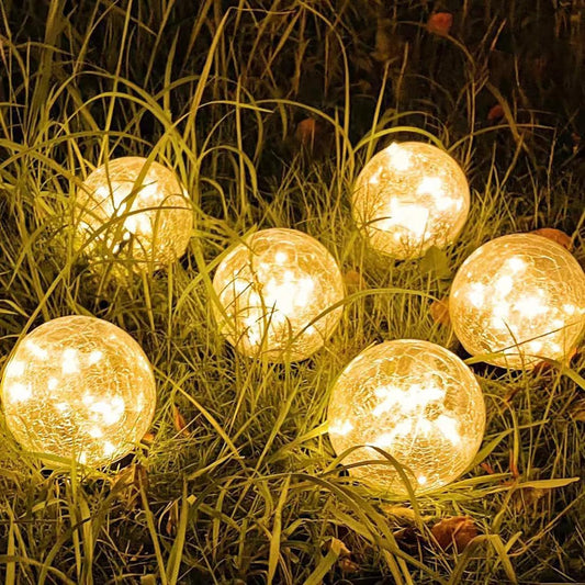 Solar Garden Lights Outdoor Waterproof, 6 Pack LEDs Cracked Glass Ball Light, Ground Landscape Garden Decor, Solar Globe Decorative for Pathway/Patio/Lawn/Yard (Warm White, 3.9")