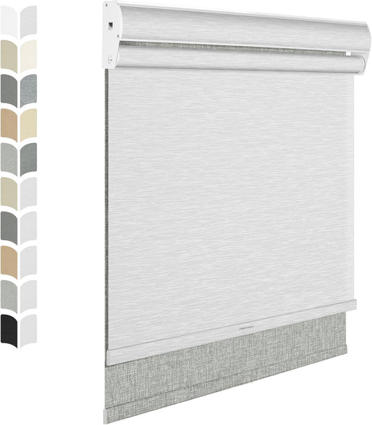 BERISSA Cordless Dual Roller Shades With Cassette Valance, Blackout and Light Filtering, Day and Night for Home Office Door - Linen Grey and White, 44 W x 80" H