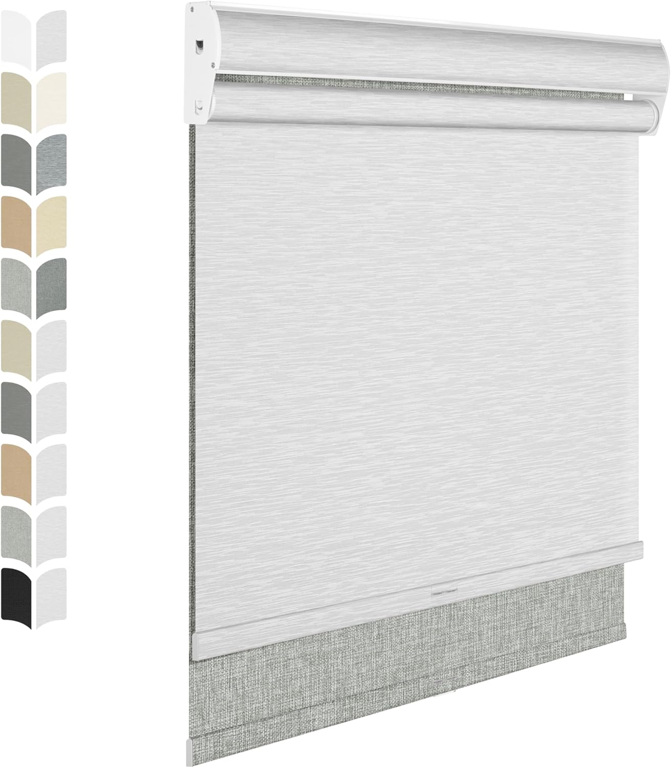 BERISSA Cordless Dual Roller Shades with Cassette Valance,Double Window Shades Blackout and Light Filtering Shades,Day and Night Roller Shades for Home Office Door.Linen Grey and White.74 W x 44" H