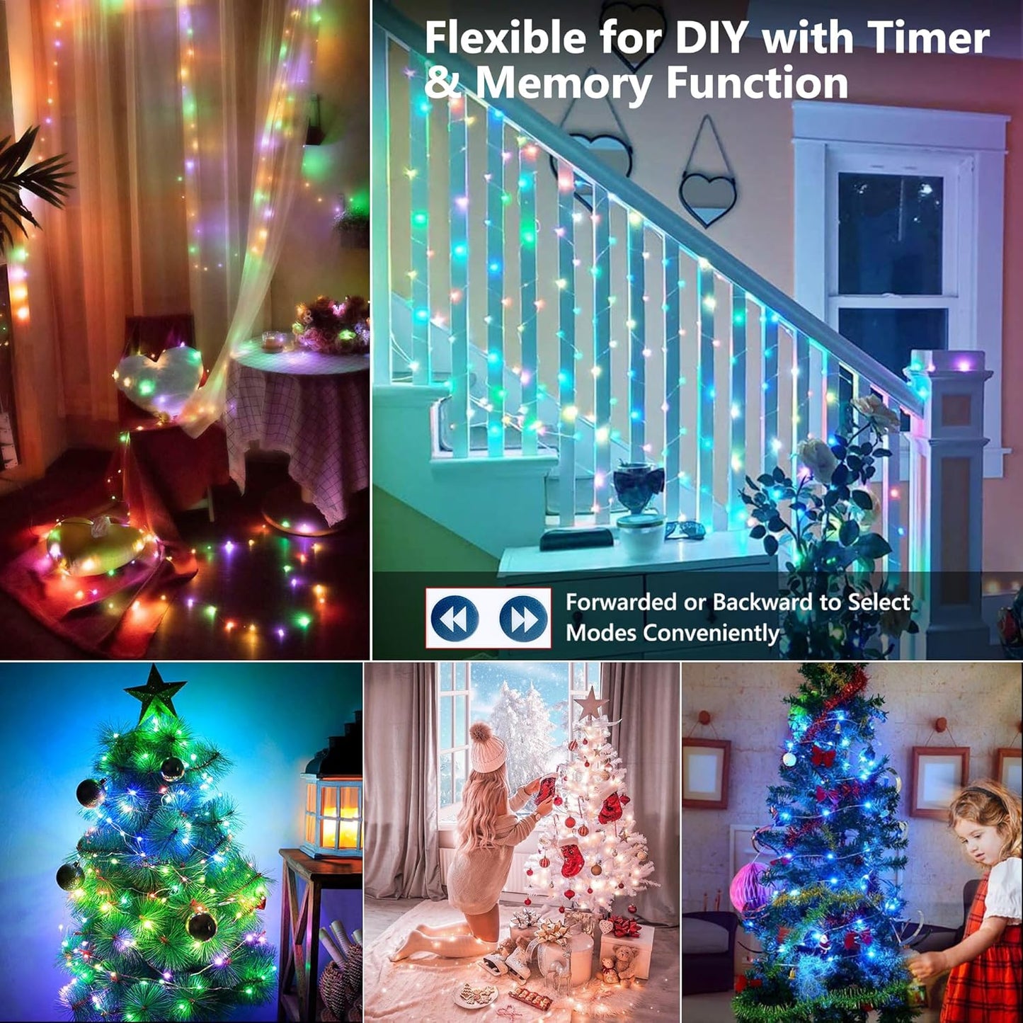 BrizLabs Fairy String Lights - 2 Pack 66ft 200 LED Color Changing Christmas Fairy Lights with Remote, Plug-in Orange Halloween Twinkle Light Rainbow Firefly Starry Light for Xmas Halloween Bedroom