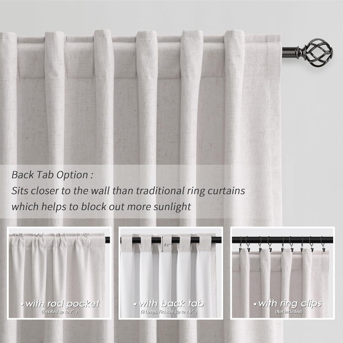 BOODII Champagne Linen Blackout Curtains for Bedroom 84 Inch Length 2 Panels Set Room Darkening Curtains Black Out Curtain Neutral Thermal Insulated Living Room Nursery Drapes Back Tab 52x84