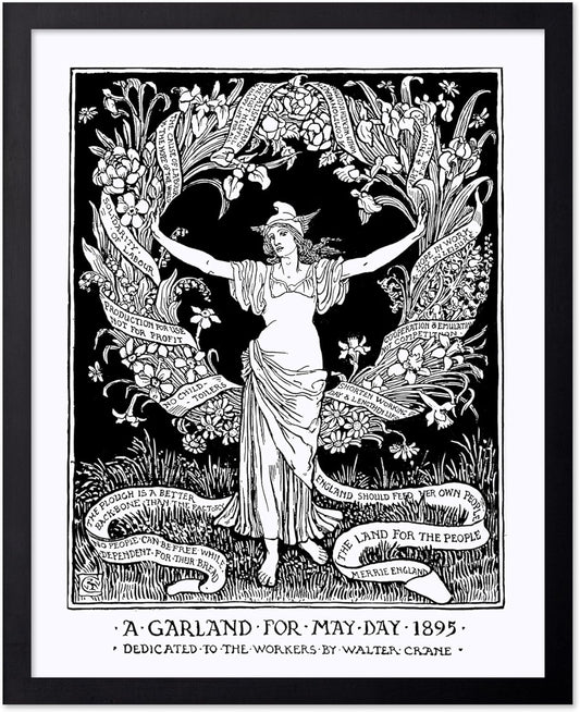 Poster Master Vintage Walter Crane Poster - Retro A Garland for May Day Print - Socialist Art - Gift for Him, Her, Men, Women - Wall Decor for Home, Office, Living Room, 16x20 Black Framed