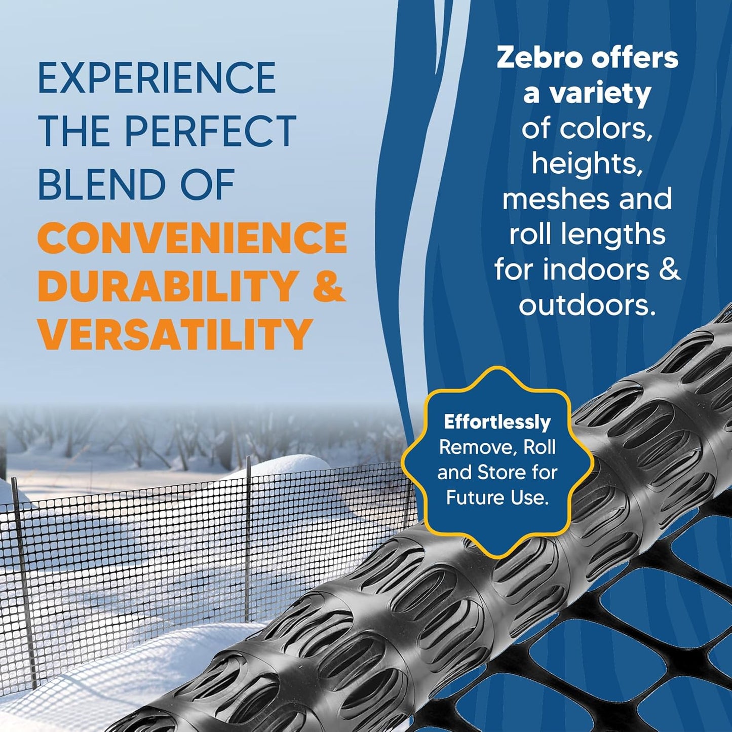 ZEBRO 4' x 50' Black Plastic Garden Fence Roll – Light Duty Mesh Fencing for Temporary Fence, Snow, Garden Netting, Animal Barrier, Agricultural Fencing & Lawn Protection