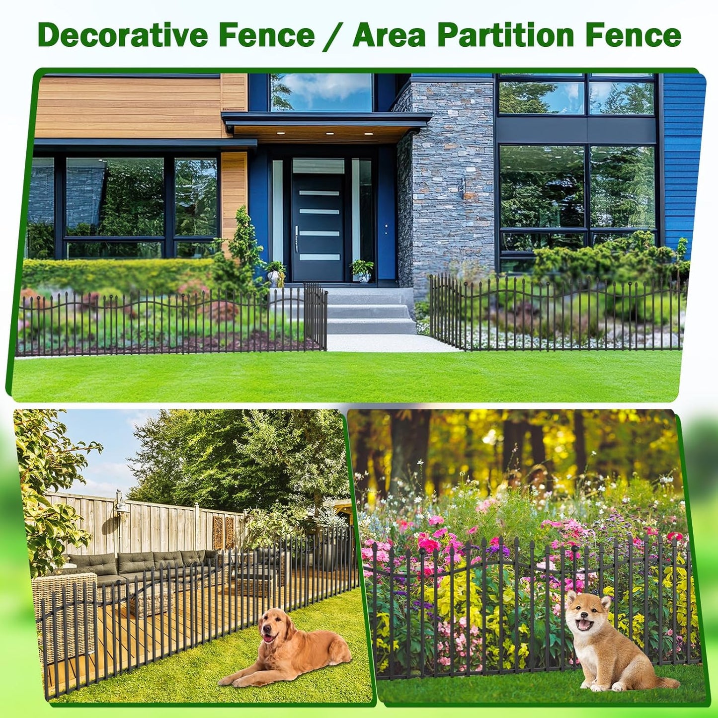 10 Panels No Dig Garden Fence - 24in H x 22.5ft L, Reinforced Square Tube Rustproof Metal Animal Barrier for Dogs & Rabbits, Outdoor Decorative Border Fencing for Yards & Gardens