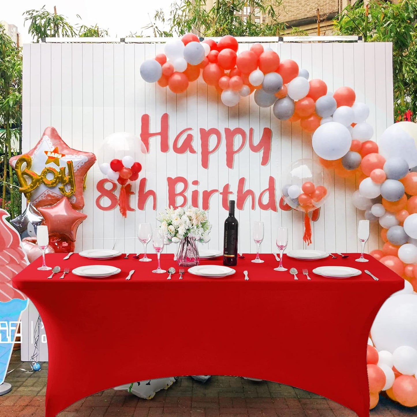 SuperO Waterproof Spandex Table Cover for 4FT Table Universal Fitted Stretch Tablecloth for Party, Banquet, Wedding and Events-Red