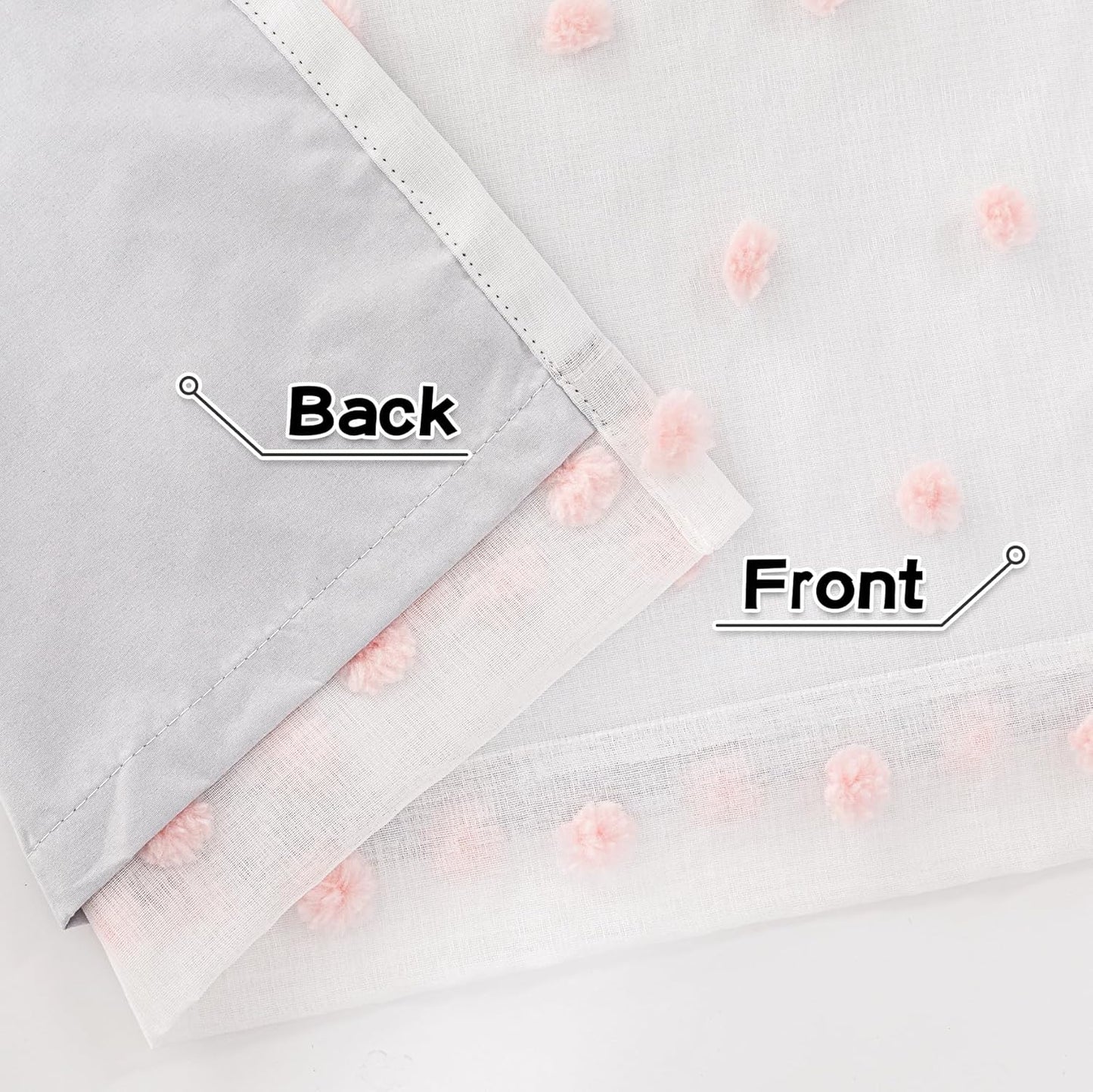 MYSKY HOME Pink Pom Pom Blackout Curtains for Girls Bedroom 63 Inch Long 100% Blackout Curtains for Kids Room 2 Panels Room Darkening Small Window Treatment Grommet 2 Layered Drapes Toddler 52W x 63L