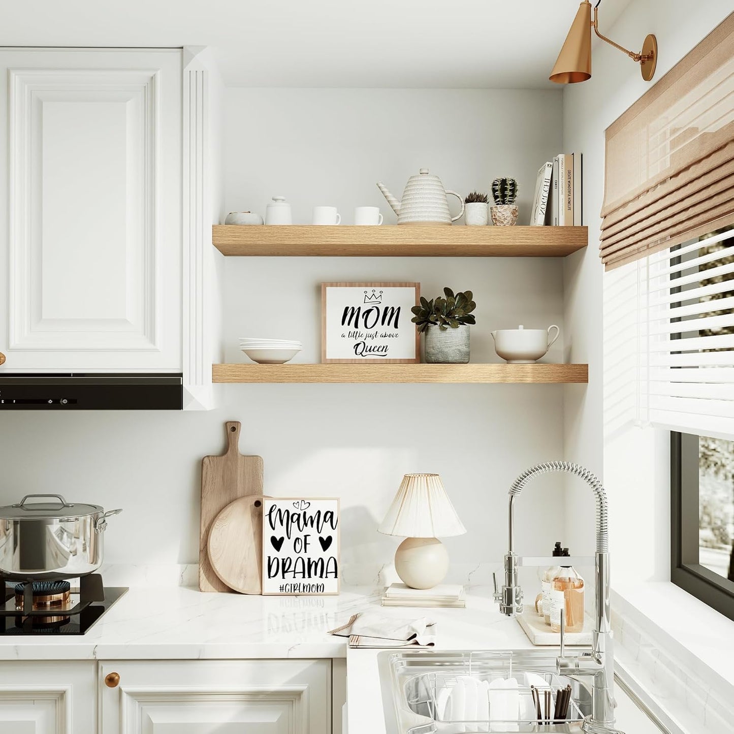 10 inches Deep Floating Shelves 36 inch Long, Large Oak Wall Shelves Heavy Duty 70 lbs for Bedroom, Bathroom, Living Room, Kitchen, Office, Modern Shelf Home Decor with Invisible Bracket