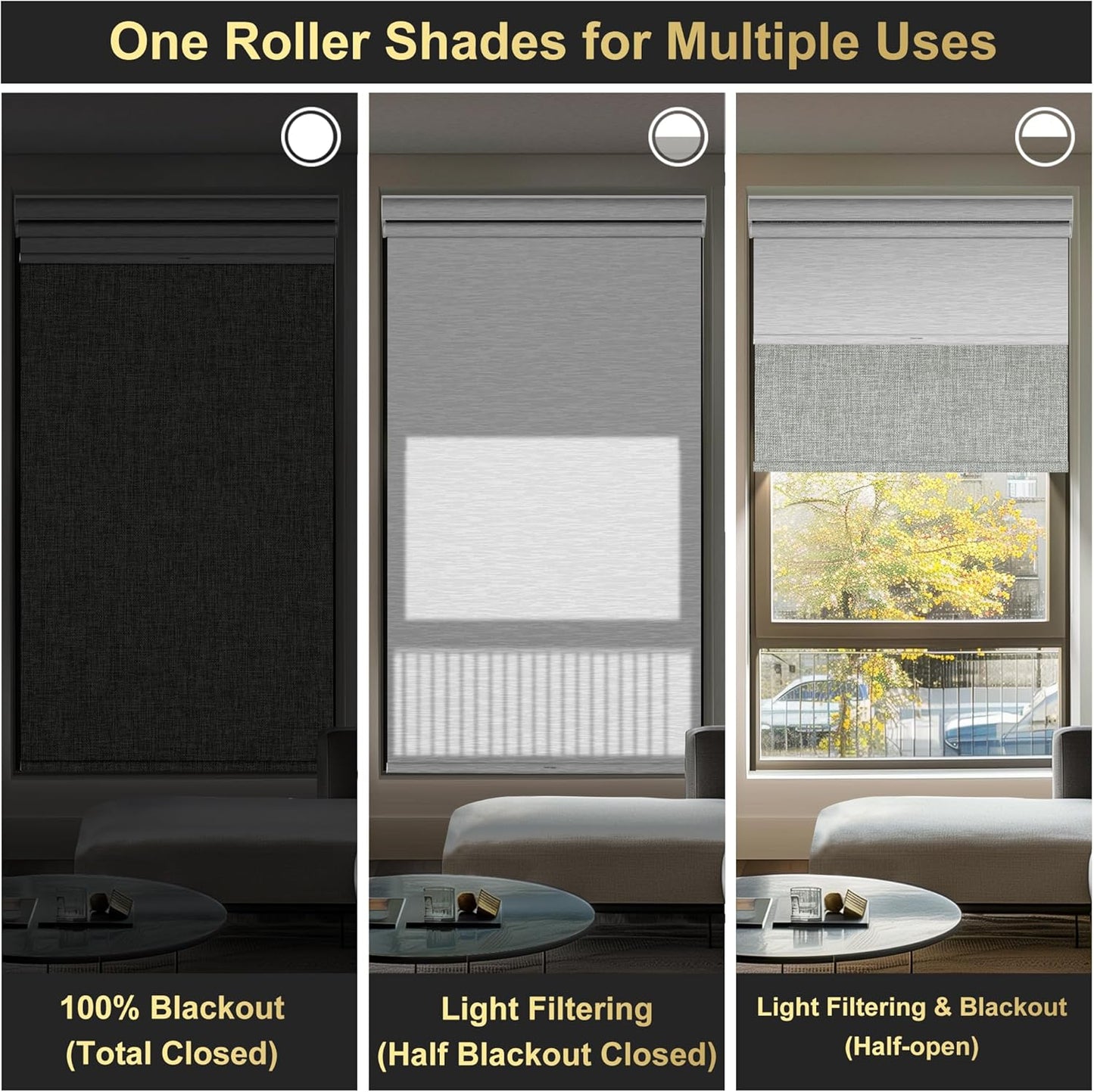 BERISSA Cordless Dual Roller Shades with Cassette Valance,Double Window Shades Blackout and Light Filtering Shades,Day and Night Roller Shades for Home Office Door.Linen Grey and White.54 W x 56" H