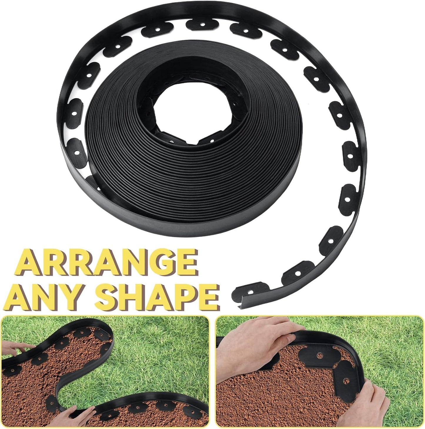 GOTGELIF Landscape Edging Border Kit No-Dig, 2'' x 100FT, Black Garden Edging with 120 Anchoring Stakes for Lawn, Flower Beds, and Yard Borders