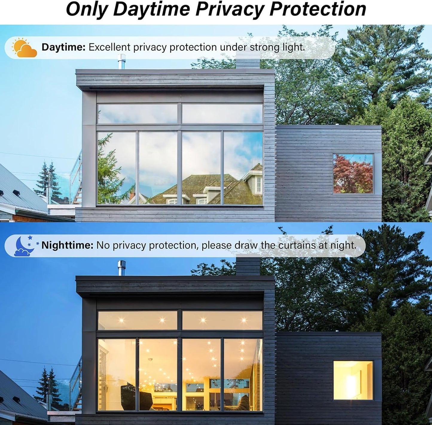 Kromapolis One Way Window Privacy Film Reflective Mirror Home Window Tint, Daytime Privacy Heat Control Anti UV Glass Tinting Static Cling (Silver, 29.5 x 118.1 inch)