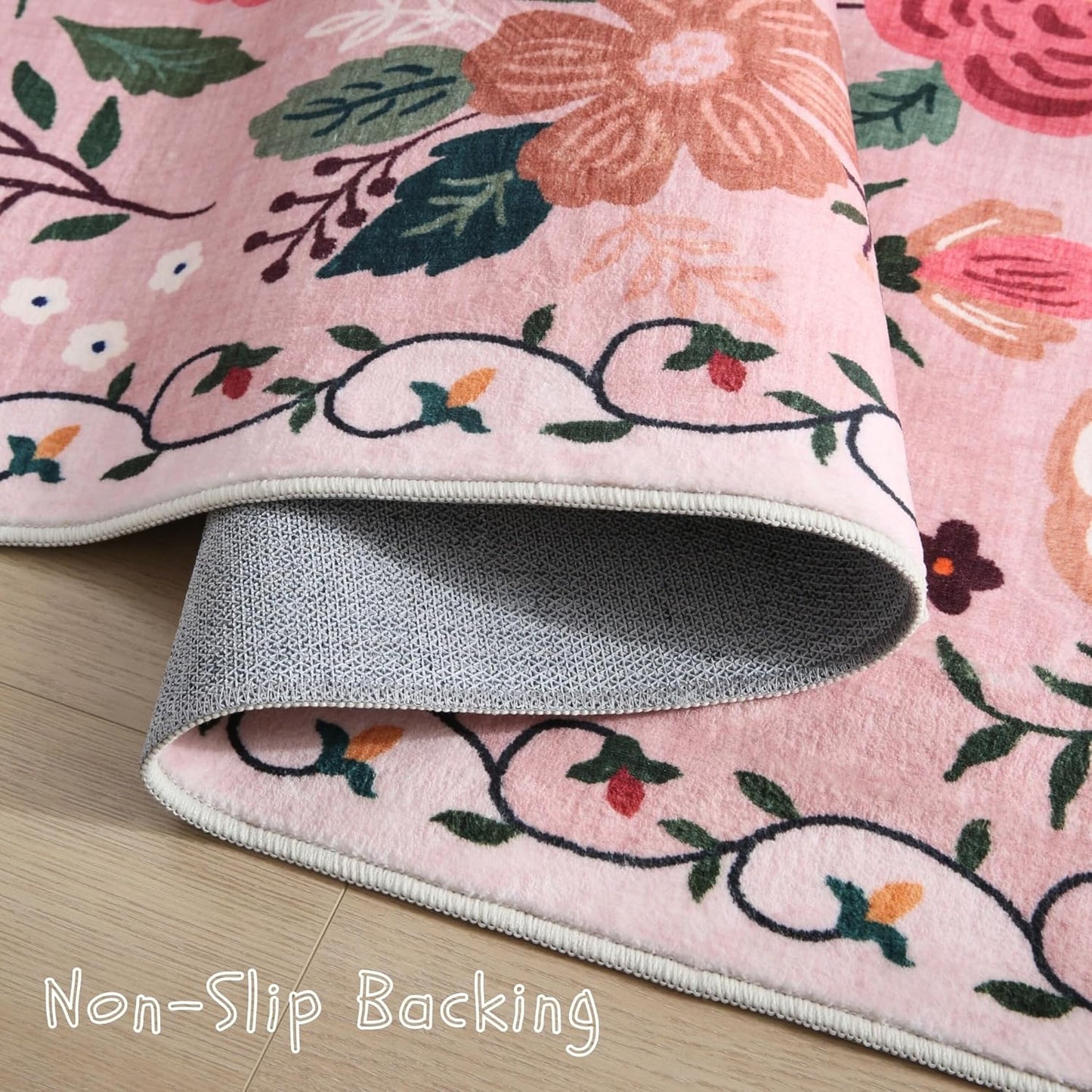 Area Rugs 8x10 Rug for Living Room Clearance Washable Boho Area Rug Non Slip Floral Vintage Low Pile Large Rug for Living Room, Bedroom, Farmhouse, Dining Room, Kids Playroom(Pink)