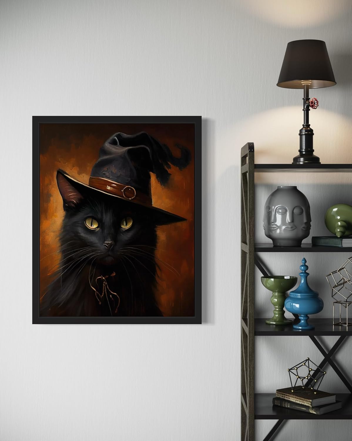 Witch Cat Poster Art Print, Halloween Scary Vintage Wall Art Academia Spooky Painting Decoration for Horror Prints, Gothic Posters Bedroom Decor 89 (Witch Cat, 16 x 20 inches, Unframed)