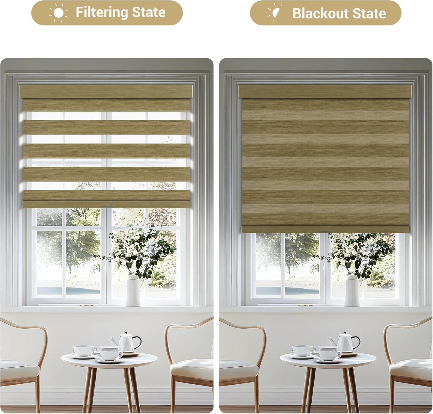 Cordless Zebra Blinds for Windows, Blackout Interior Blinds,Easy to Install,UV Protection,for Offices and Home,Custom Roller Shades, Mousse Light Bown,15" W x 72" H