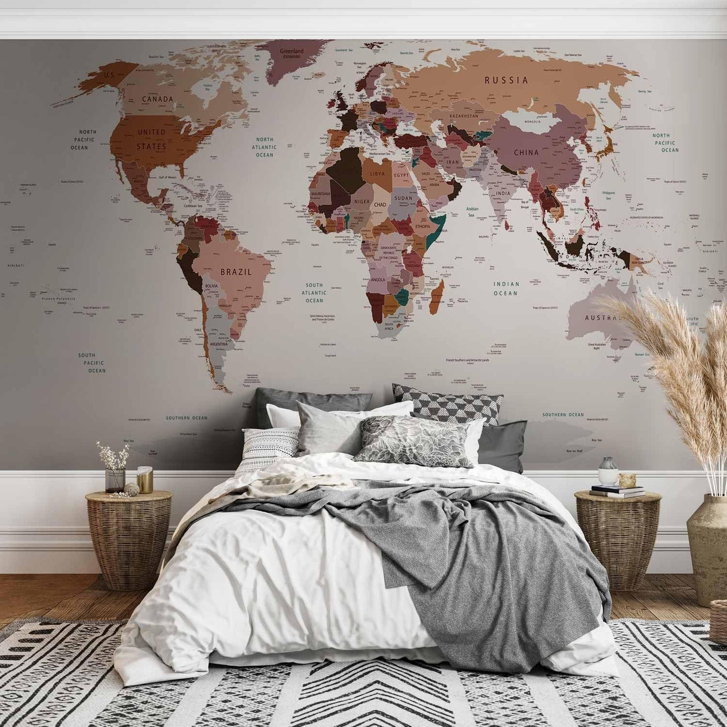 artgeist Wall Mural World Map 135x101 in - XXL Peel and Stick Self-Adhesive Wallpaper Removable Large Sticker Foil Wall Decor Print Picture Image Design Map of The World k-B-0001-a-d