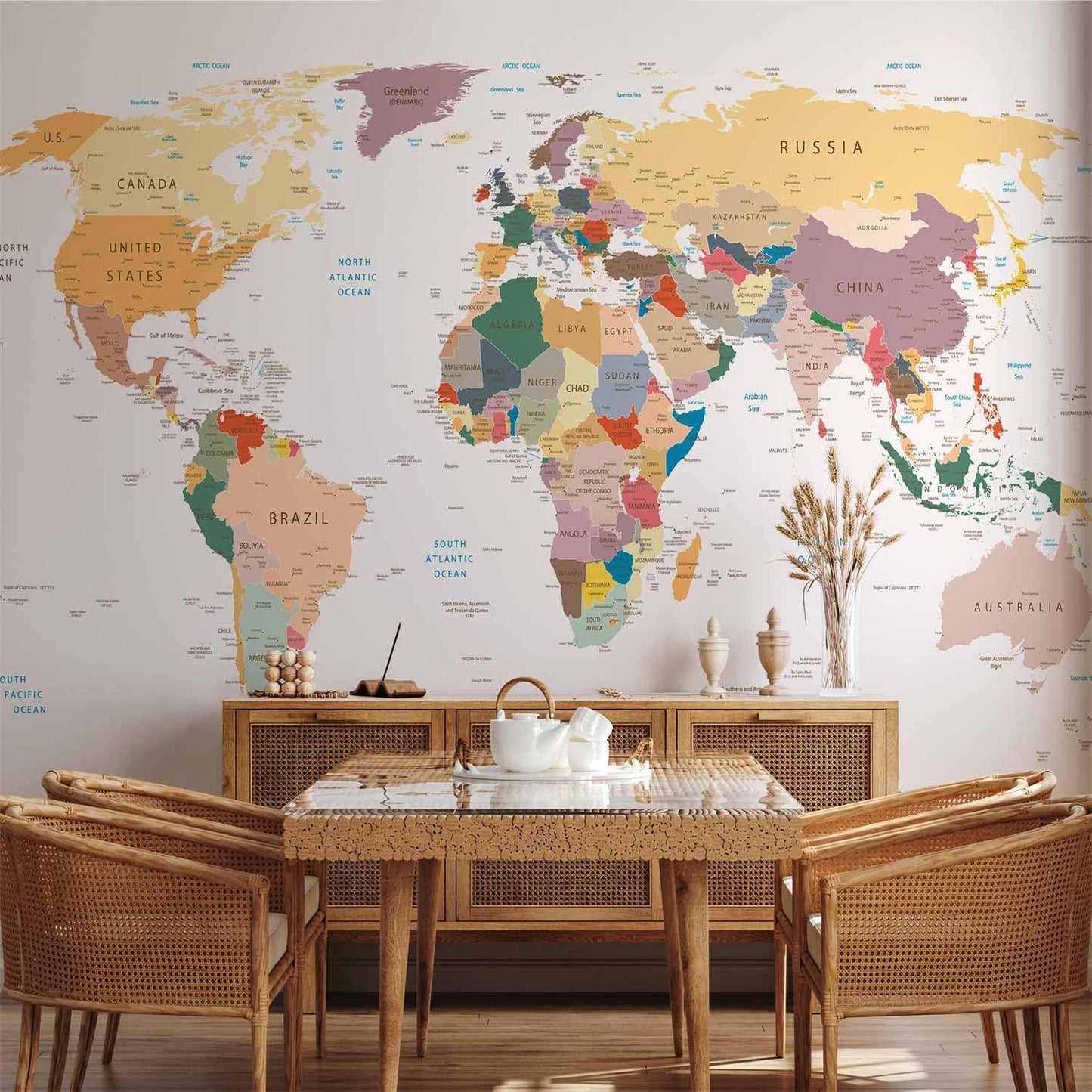 artgeist Premium Wall Mural World Map 118x83 in - XXL Non-Woven Wallpaper Fleece Wall Decor Photo Print Picture Image Design Home Map of The World k-B-0001-a-b