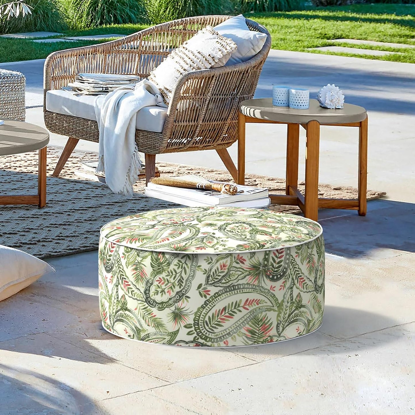 LVTXIII Inflatable Stool Ottoman Footrest with Handle, Decorative Fade-Resistant Foot Stool, Indoor or Outdoor Pouf for Home Garden and Camping Use, 21x21x9, Faylinn Shadow Paisley