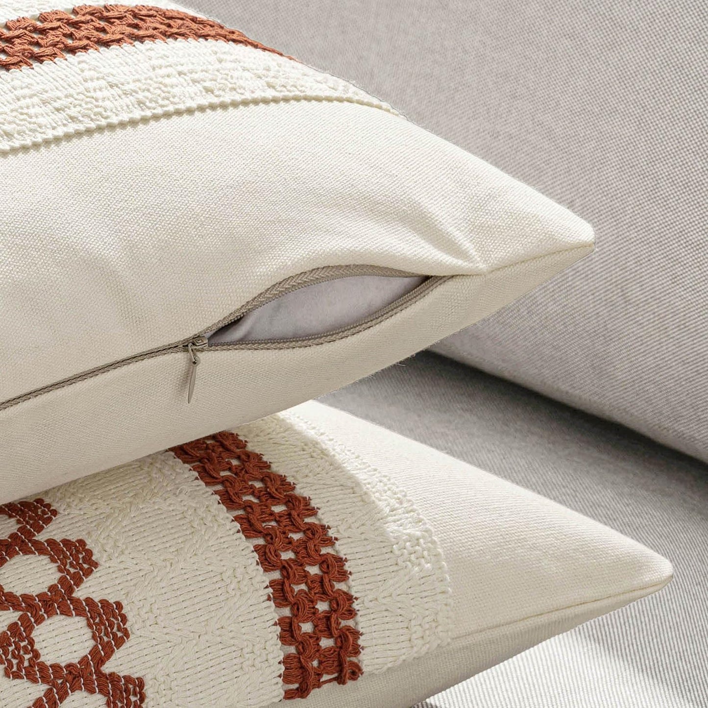 MIULEE Set of 2 Rust Fall Decorative Lumbar Pillow Covers 12x20 Inch Farmhouse Rustic Boho Couch Throw Pillows Modern Cotton Cushion Covers Retro Cute Macrame Woven Home Decor for Bed Sofa Chair