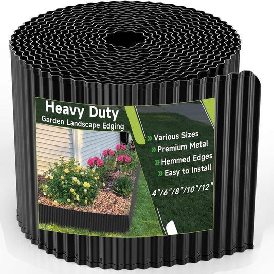 Corrugated Garden Edging, 12"×10Ft Galvanized Steel Landscape Edging & Lawn Edging Border, Metal Garden Border for Flower Beds, Garden，Lawn，Raised Beds & Tree Surrounds (Black)