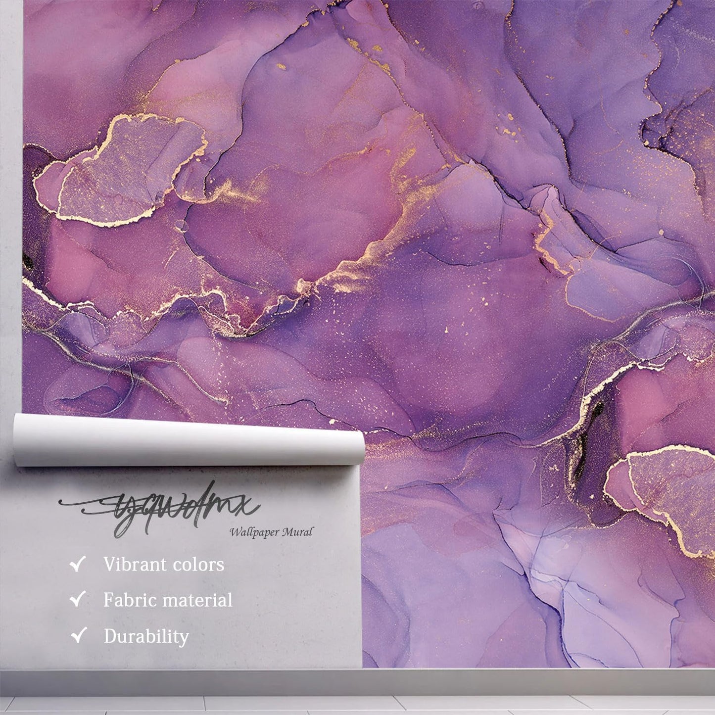 -Purple Marble Fabric Wallpaper Abstract Texture Mural Bedroom 140" x 91" (Not Peel and Stick)