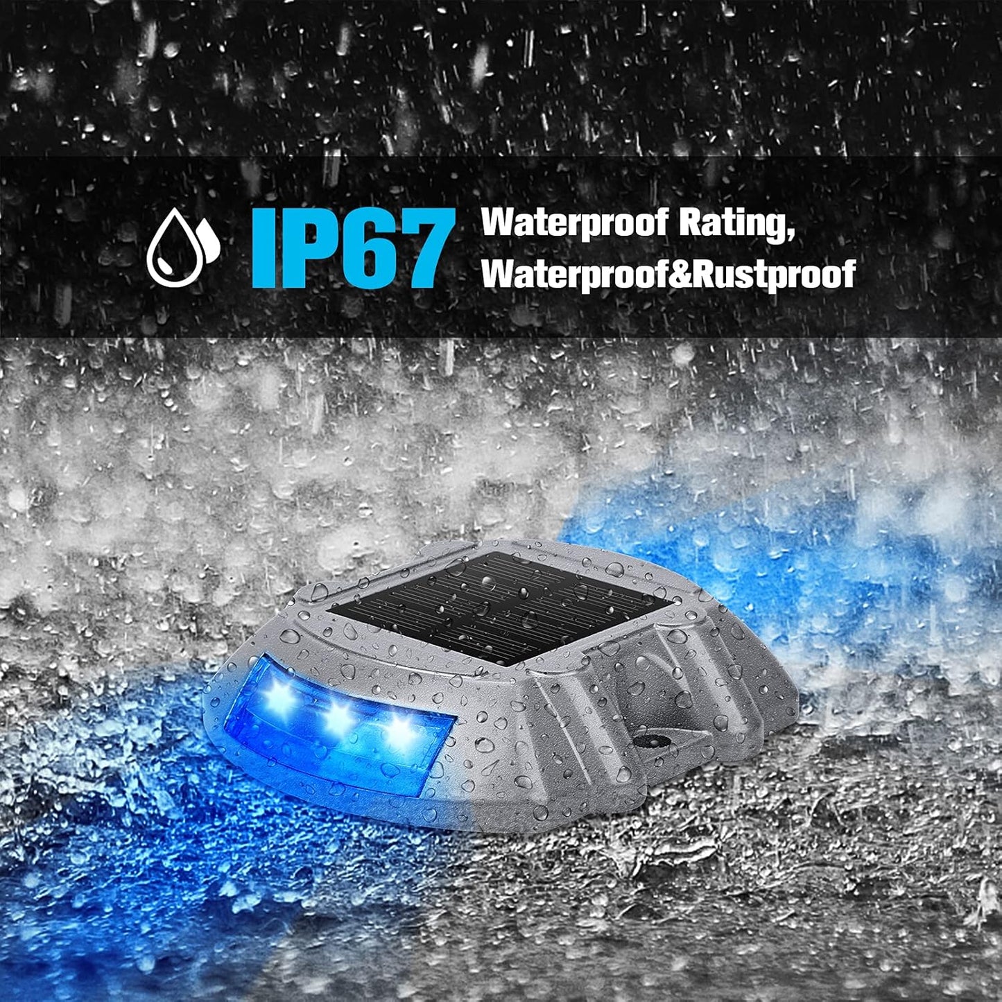 Solar Deck / Dock Lights, VOLISUN 12-Pack Led Wireless IP67 Waterproof Outdoor Warning Step Lights for Driveway Sidewalk Garden Pathway Yard (Blue)