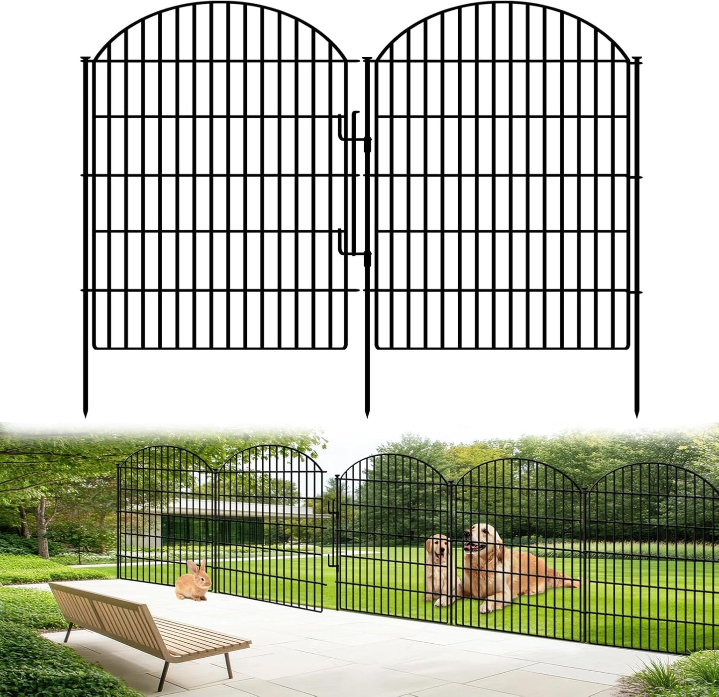 10 Panels Decorative Garden Fencing with Lock, 33in (H) x 21.92ft (L) No Dig Dog Fence Outdoor for Yard, Animal Barrier Rustproof Metal Temporary Panel Border for Rabbit, Dog and Patio Camping