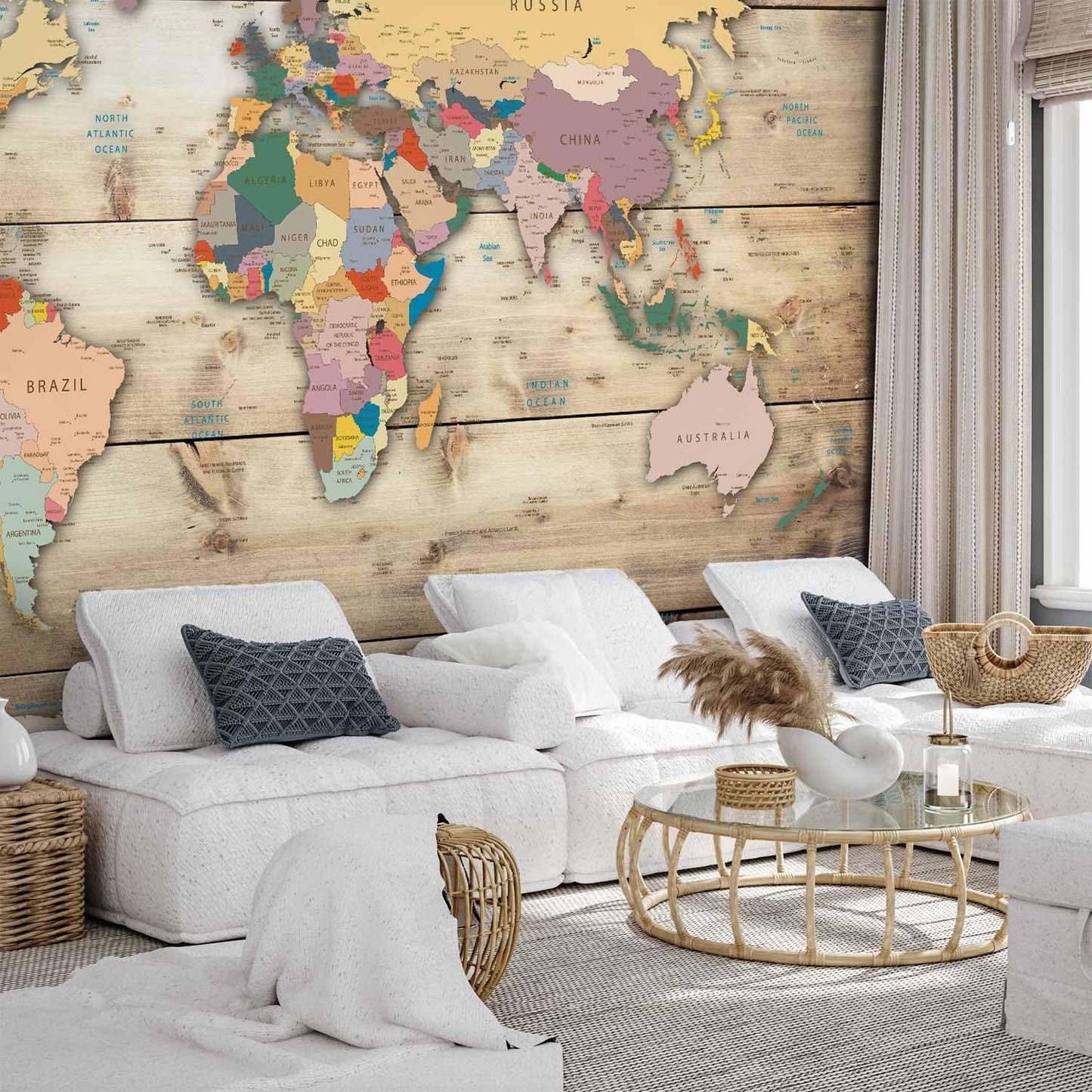 artgeist Premium Wall Mural World Map 98x69 in - XXL Non-Woven Wallpaper Fleece Wall Decor Photo Print Picture Image Design Home Map of The World k-B-0009-a-b