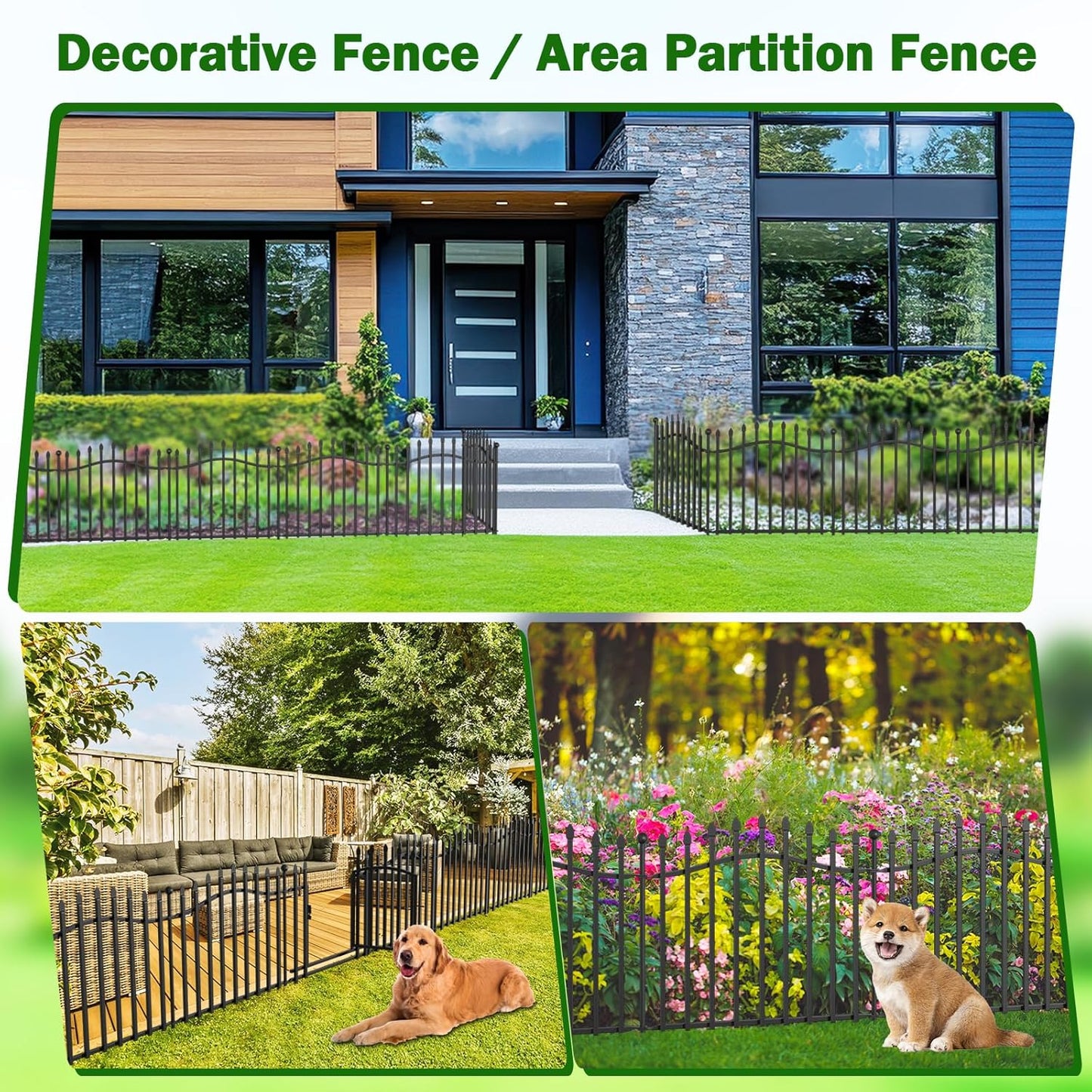 10 Panels No Dig Garden Decorative Fence with Gate - 24in H x 22.5ft L, Heavy-Duty Square Tube Animal Barrier, Rustproof Dog Fence for Outdoor Yard & Patio Protection