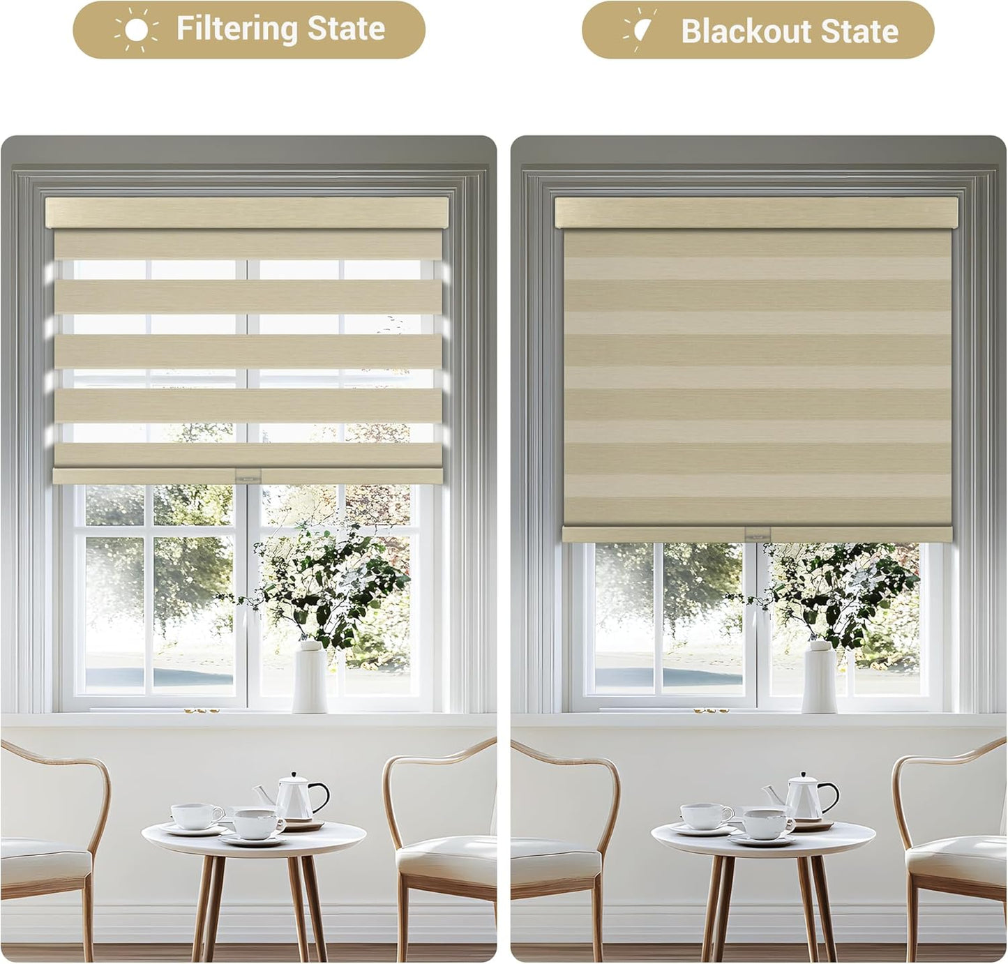 Cordless Zebra Blinds for Windows, Blackout Interior Blinds,Easy to Install,UV Protection,for Offices and Home,Custom Roller Shades, Mousse Beige,42" W x 36" H